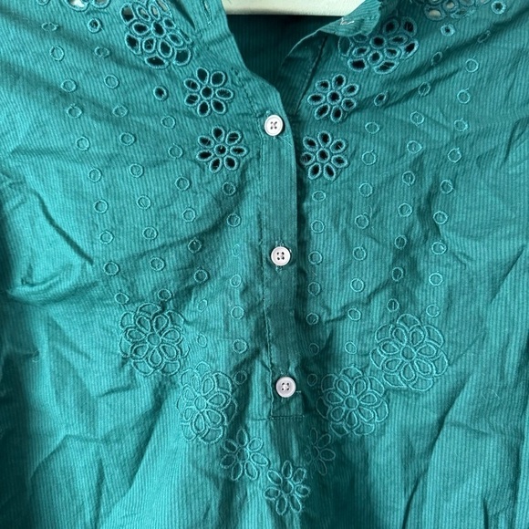 Green J crew embroidered eyelet ruffle sleeve mock neck blouse sz s - Picture 6 of 15
